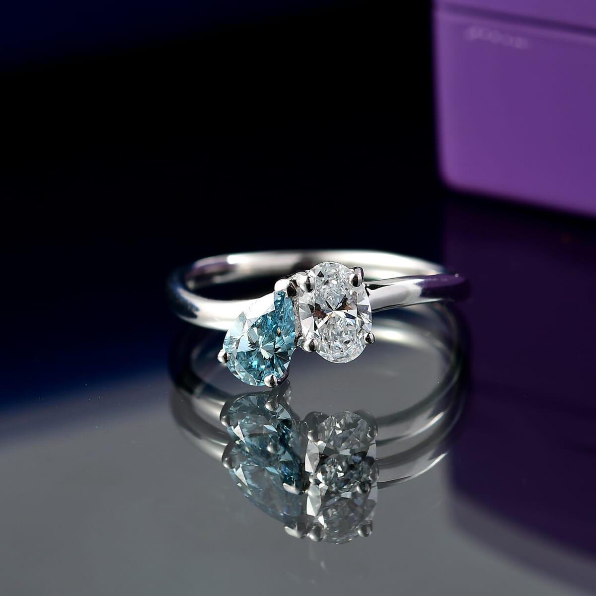Luxuriant Lab Grown Diamond G-H SI and Lab Grown Blue Diamond IR 1.00 ctw Bypass Ring in Rhodium Over Sterling Silver (Size 7.0) image number 1