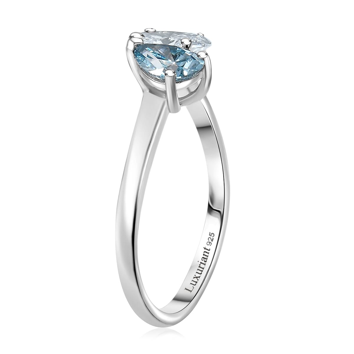 Luxuriant Lab Grown Diamond G-H SI and Lab Grown Blue Diamond IR 1.00 ctw Bypass Ring in Rhodium Over Sterling Silver (Size 7.0) image number 3