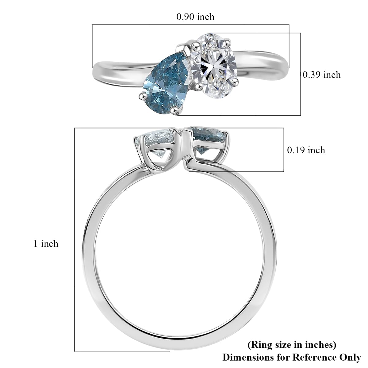 Luxuriant Lab Grown Diamond G-H SI and Lab Grown Blue Diamond IR 1.00 ctw Bypass Ring in Rhodium Over Sterling Silver (Size 7.0) image number 5