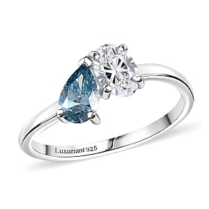 Luxuriant Lab Grown Diamond G-H SI and Lab Grown Blue Diamond IR 1.00 ctw Bypass Ring in Rhodium Over Sterling Silver (Size 8.0)