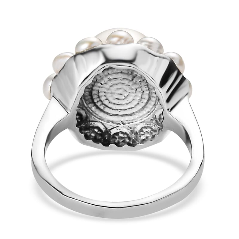 EverTrue Freshwater Pearl Celestial Halo Ring in Stainless Steel (Size 10.0)