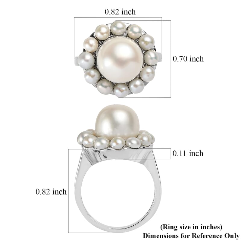 EverTrue Freshwater Pearl Celestial Halo Ring in Stainless Steel (Size 10.0)