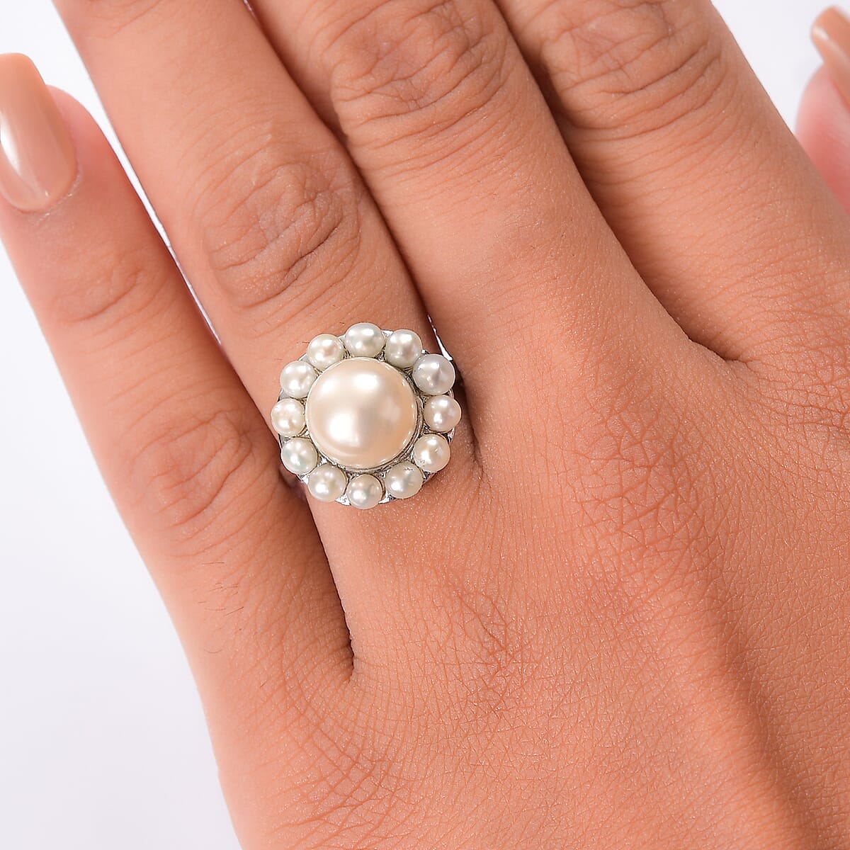 EverTrue Freshwater Pearl Celestial Halo Ring in Stainless Steel (Size 6.0) image number 2