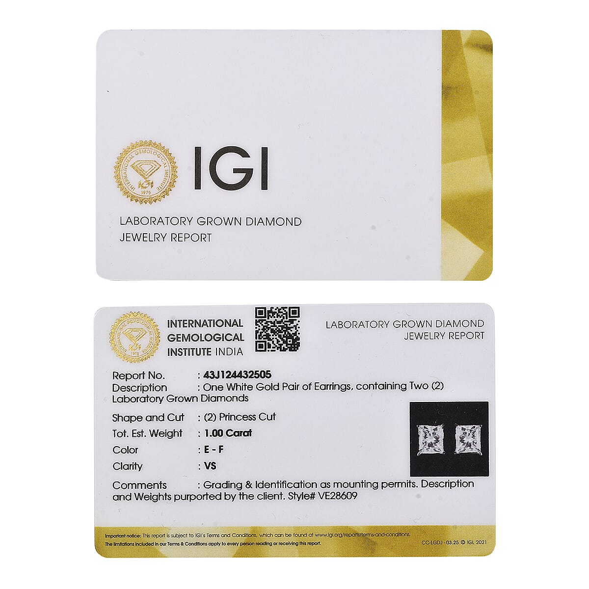 IGI Certificate Luxuriant Lab Grown Diamond E-F VS 1.00 ctw Solitaire Stud Earrings in 14K White Gold  image number 6