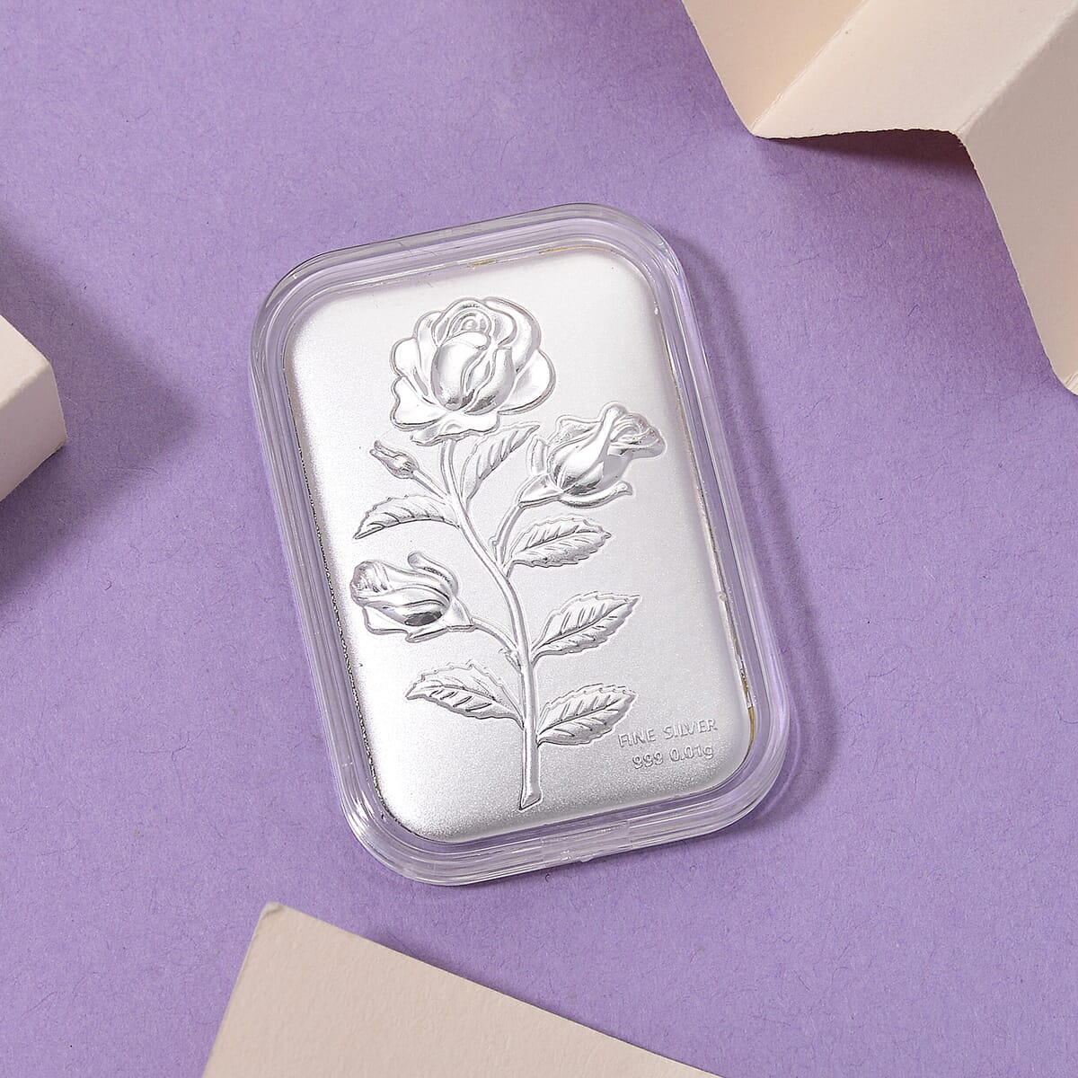 999 Fine Silver Rose Flower Emboss Bar 31x45.5mm (0.01g) image number 1