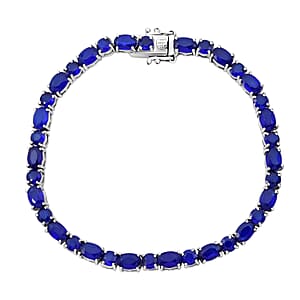 D'Joy Premium Tanzanian Blue Spinel (DF) 14.80 ctw Midnight Elegance Bracelet in Rhodium Over Sterling Silver (7.25 In)