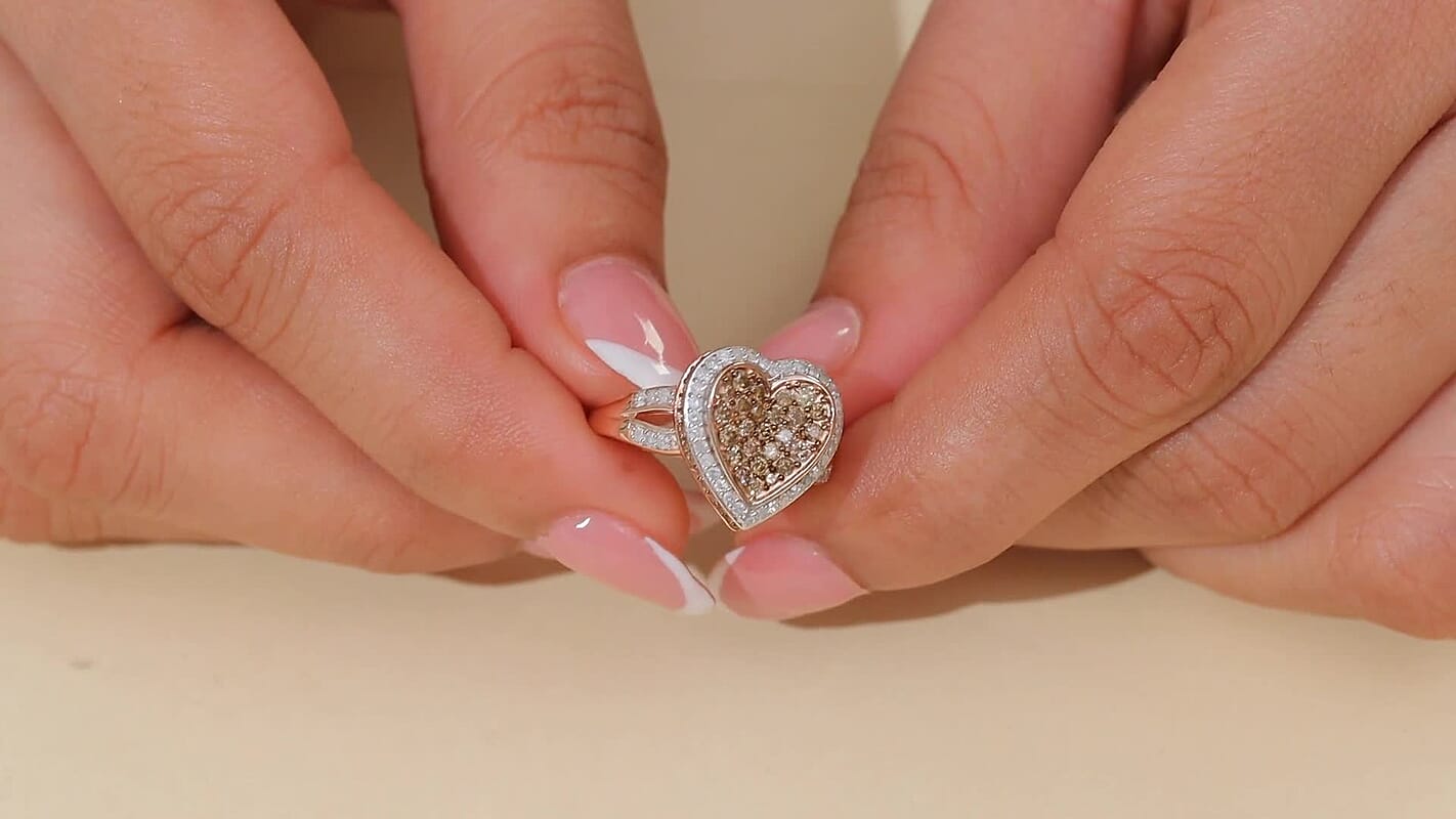 D'Joy Natural Champagne and White Diamond 1.00 ctw Ring in 18K Vermeil Rose Gold Over Sterling Silver (Size 10.0)