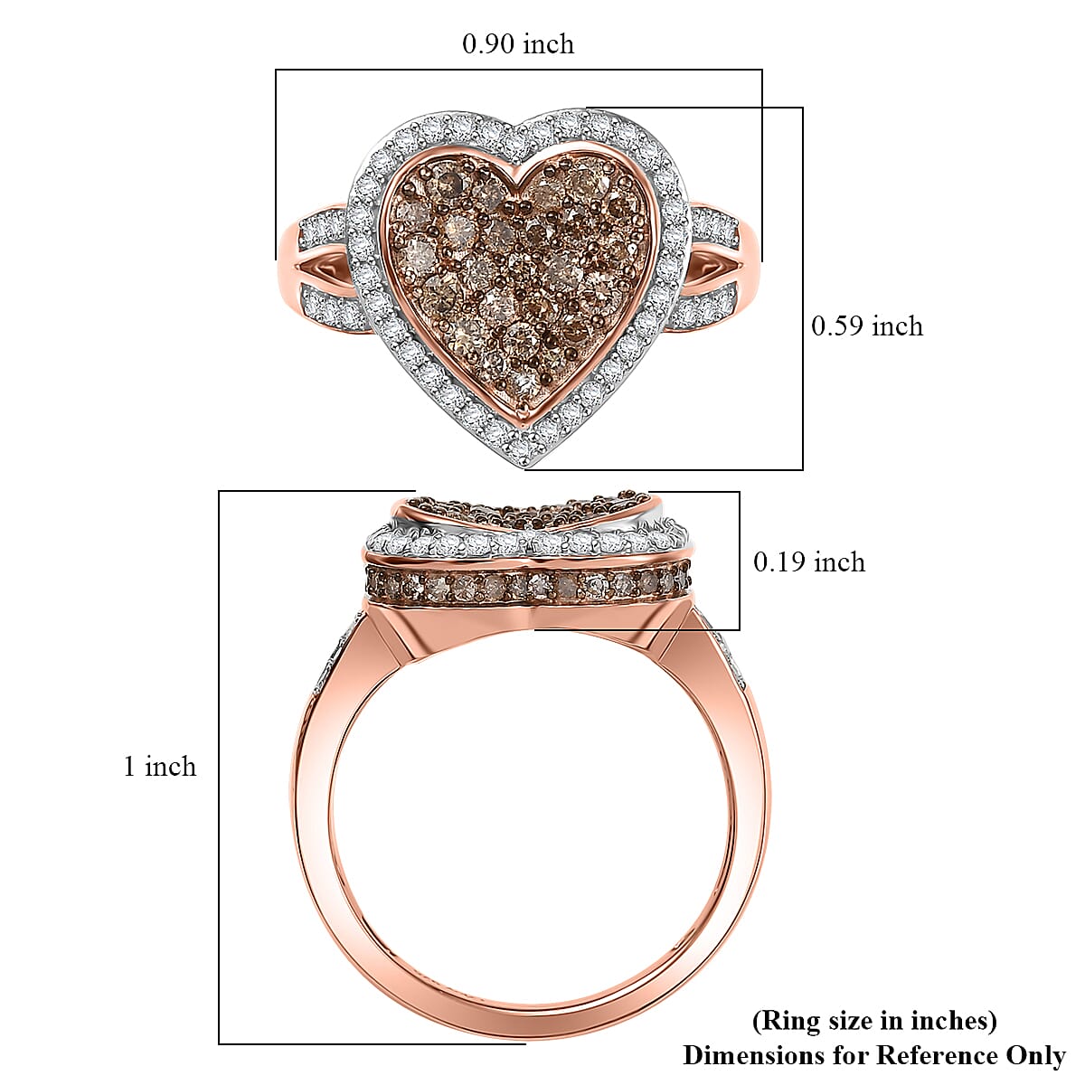 D'Joy Natural Champagne and White Diamond 1.00 ctw Romantic Heart Ring in 18K Vermeil Rose Gold Over Sterling Silver (Size 10.0) image number 5