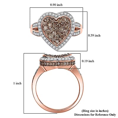 D'Joy Natural Champagne and White Diamond 1.00 ctw Romantic Heart Ring in 18K Vermeil Rose Gold Over Sterling Silver (Size 10.0)