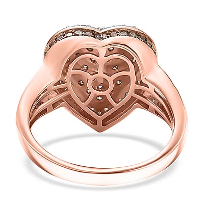 D'Joy Natural Champagne and White Diamond 1.00 ctw Romantic Heart Ring in 18K Vermeil Rose Gold Over Sterling Silver (Size 10.0)