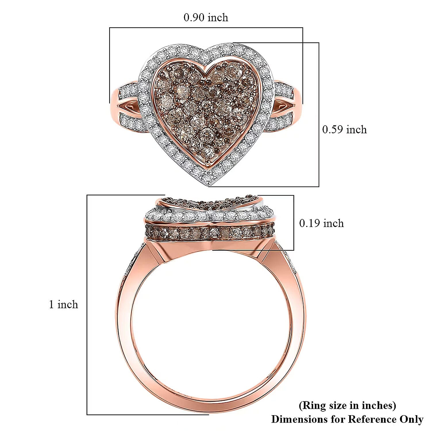 D'Joy Natural Champagne and White Diamond 1.00 ctw Romantic Heart Ring in 18K Vermeil Rose Gold Over Sterling Silver (Size 6.0)