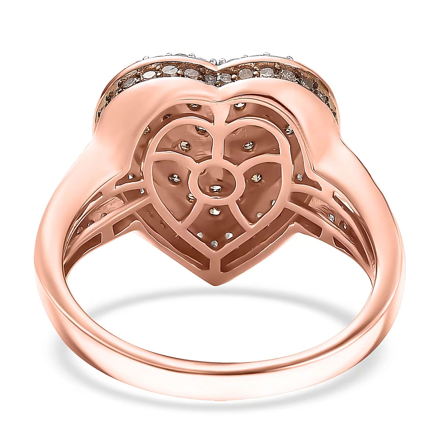 D'Joy Natural Champagne and White Diamond 1.00 ctw Romantic Heart Ring in 18K Vermeil Rose Gold Over Sterling Silver (Size 6.0)