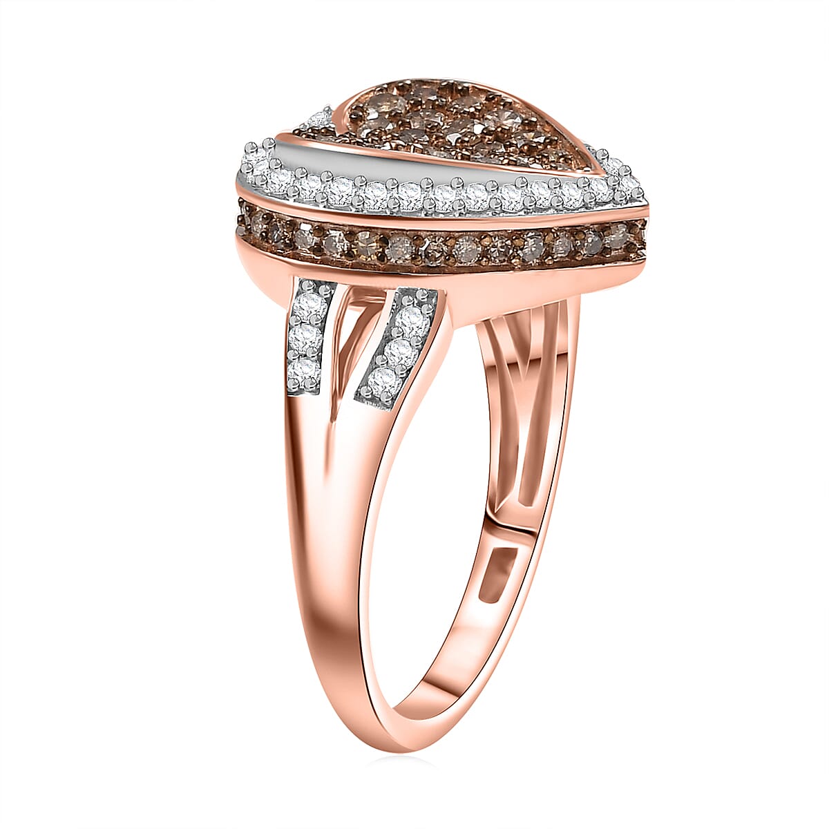 D'Joy Natural Champagne and White Diamond 1.00 ctw Romantic Heart Ring in 18K Vermeil Rose Gold Over Sterling Silver (Size 8.0) image number 3