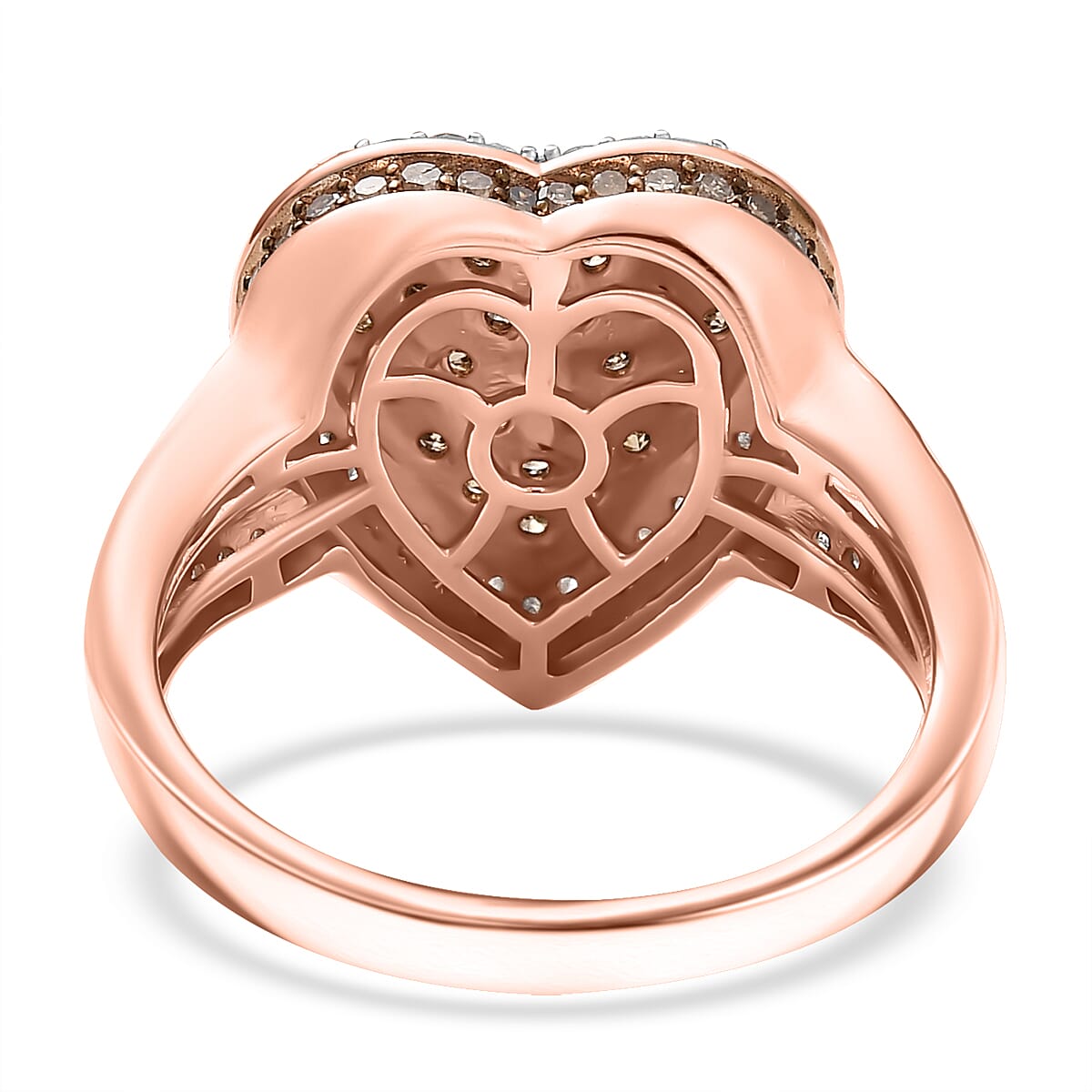 D'Joy Natural Champagne and White Diamond 1.00 ctw Romantic Heart Ring in 18K Vermeil Rose Gold Over Sterling Silver (Size 8.0) image number 4