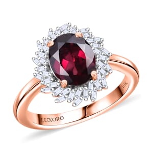 Luxoro AAA Radiant Ember Garnet and I2 Diamond 2.45 ctw Fire and Grace Ring in 10K Rose Gold (Size 10.0)