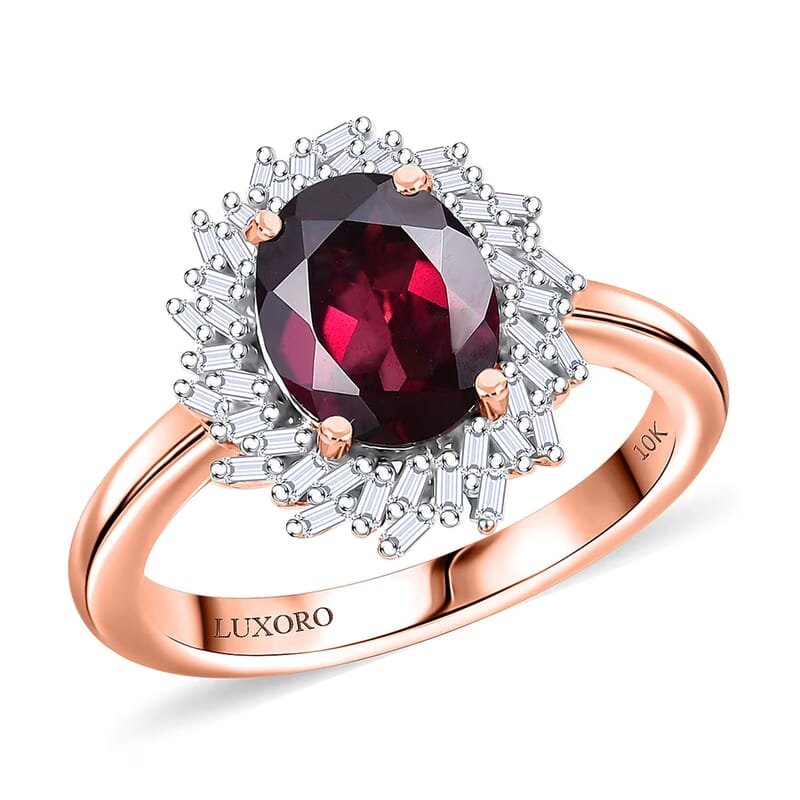 Luxoro AAA Radiant Ember Garnet and I2 Diamond 2.45 ctw Fire and Grace Ring in 10K Rose Gold (Size 10.0)