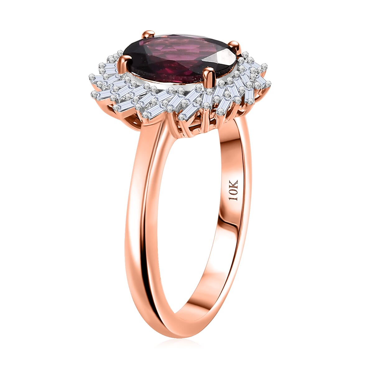 Luxoro AAA Radiant Ember Garnet and I2 Diamond 2.45 ctw Fire and Grace Ring in 10K Rose Gold (Size 10.0) image number 3