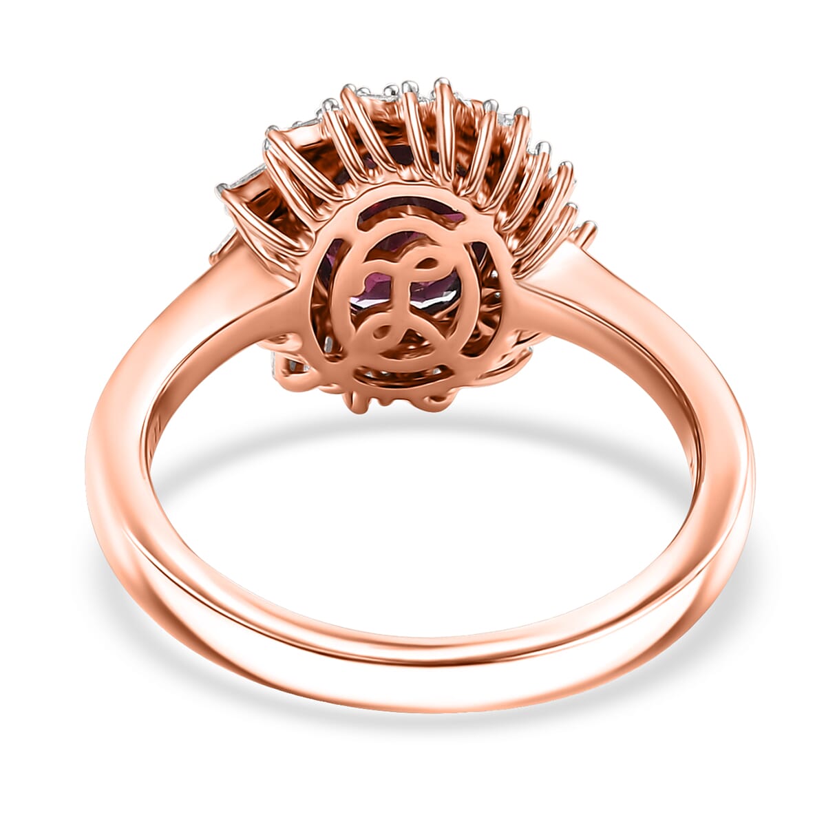 Luxoro AAA Radiant Ember Garnet and I2 Diamond 2.45 ctw Fire and Grace Ring in 10K Rose Gold (Size 10.0) image number 4
