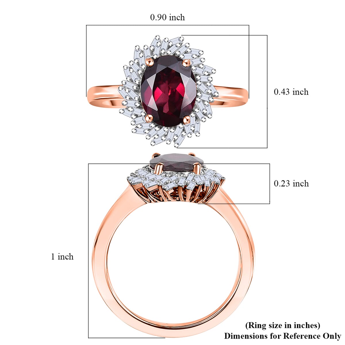 Luxoro AAA Radiant Ember Garnet and I2 Diamond 2.45 ctw Fire and Grace Ring in 10K Rose Gold (Size 10.0) image number 5