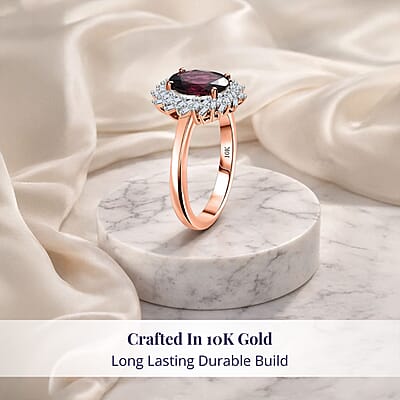 Luxoro 10K Rose Gold AAA Radiant Ember Garnet, Diamond (I2) (0.29 cts) Ring (Size 12.0) 2.45 ctw