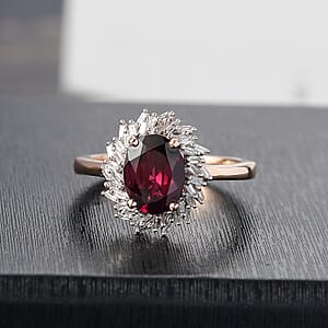 Luxoro AAA Radiant Ember Garnet and I2 Diamond 2.45 ctw Fire and Grace Ring in 10K Rose Gold (Size 6.0)