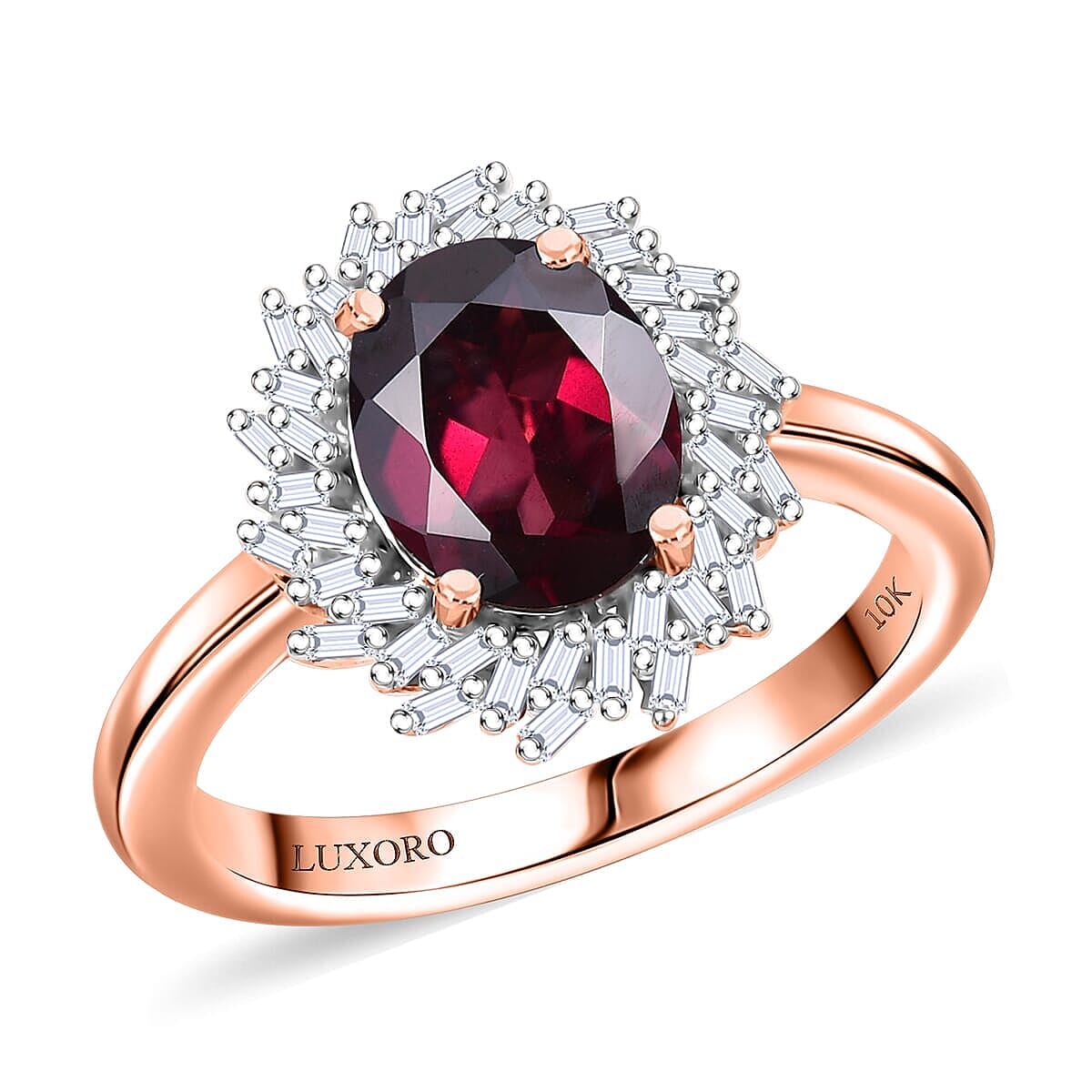 Luxoro AAA Radiant Ember Garnet and I2 Diamond 2.45 ctw Fire and Grace Ring in 10K Rose Gold (Size 7.0) image number 0
