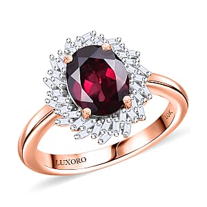 Luxoro AAA Radiant Ember Garnet and I2 Diamond 2.45 ctw Fire and Grace Ring in 10K Rose Gold (Size 7.0)