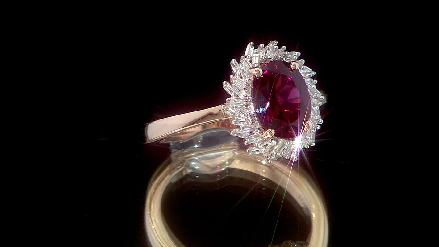 Luxoro AAA Radiant Ember Garnet and I2 Diamond 2.45 ctw Ring in 10K Rose Gold (Size 10.0)