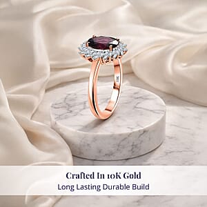 Luxoro AAA Radiant Ember Garnet and I2 Diamond 2.45 ctw Fire and Grace Ring in 10K Rose Gold (Size 7.0)