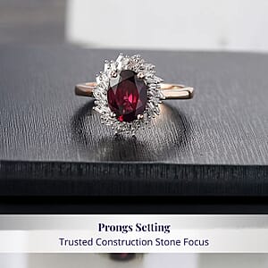 Luxoro AAA Radiant Ember Garnet and I2 Diamond 2.45 ctw Fire and Grace Ring in 10K Rose Gold (Size 7.0)