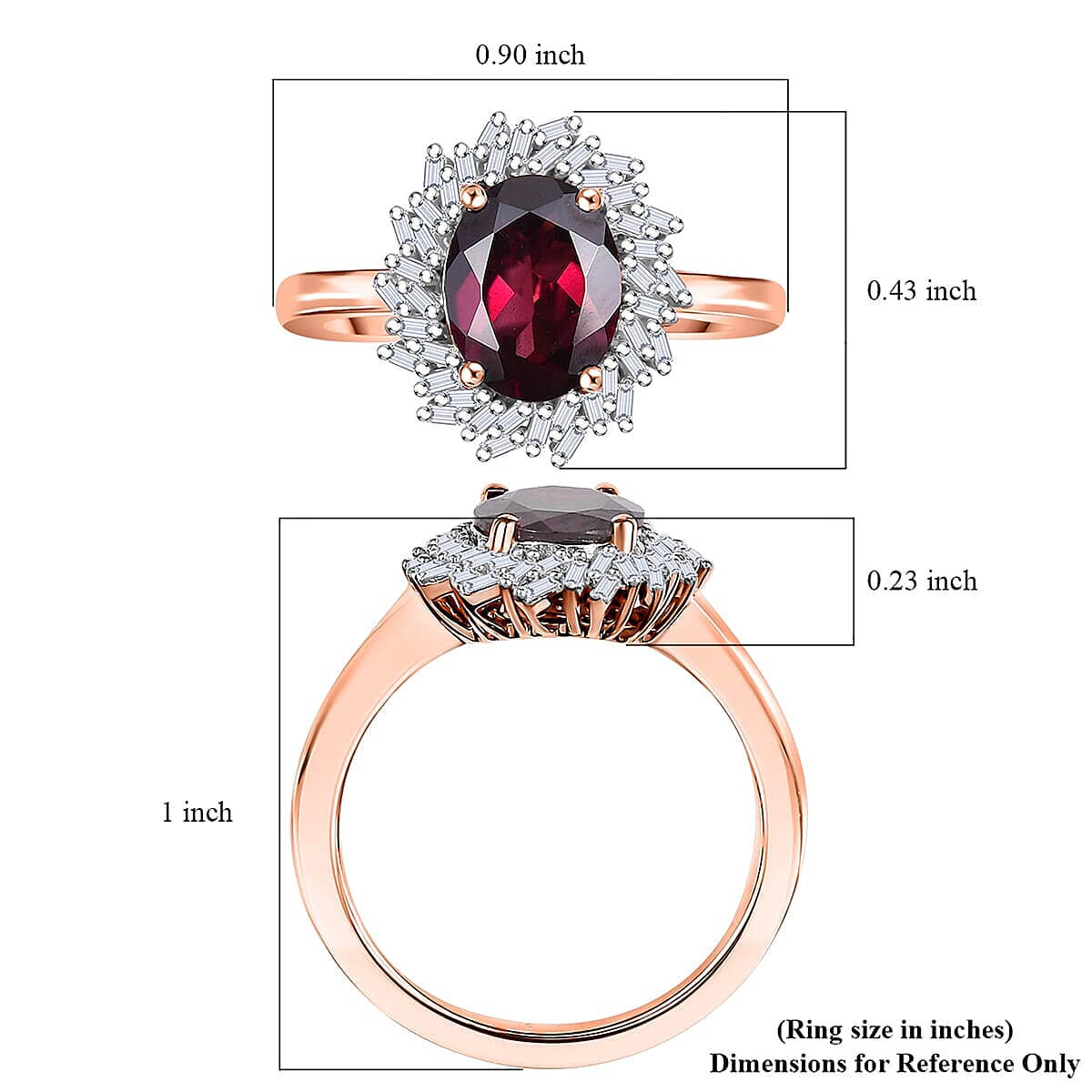 Luxoro AAA Radiant Ember Garnet and I2 Diamond 2.45 ctw Fire and Grace Ring in 10K Rose Gold (Size 7.0) image number 5