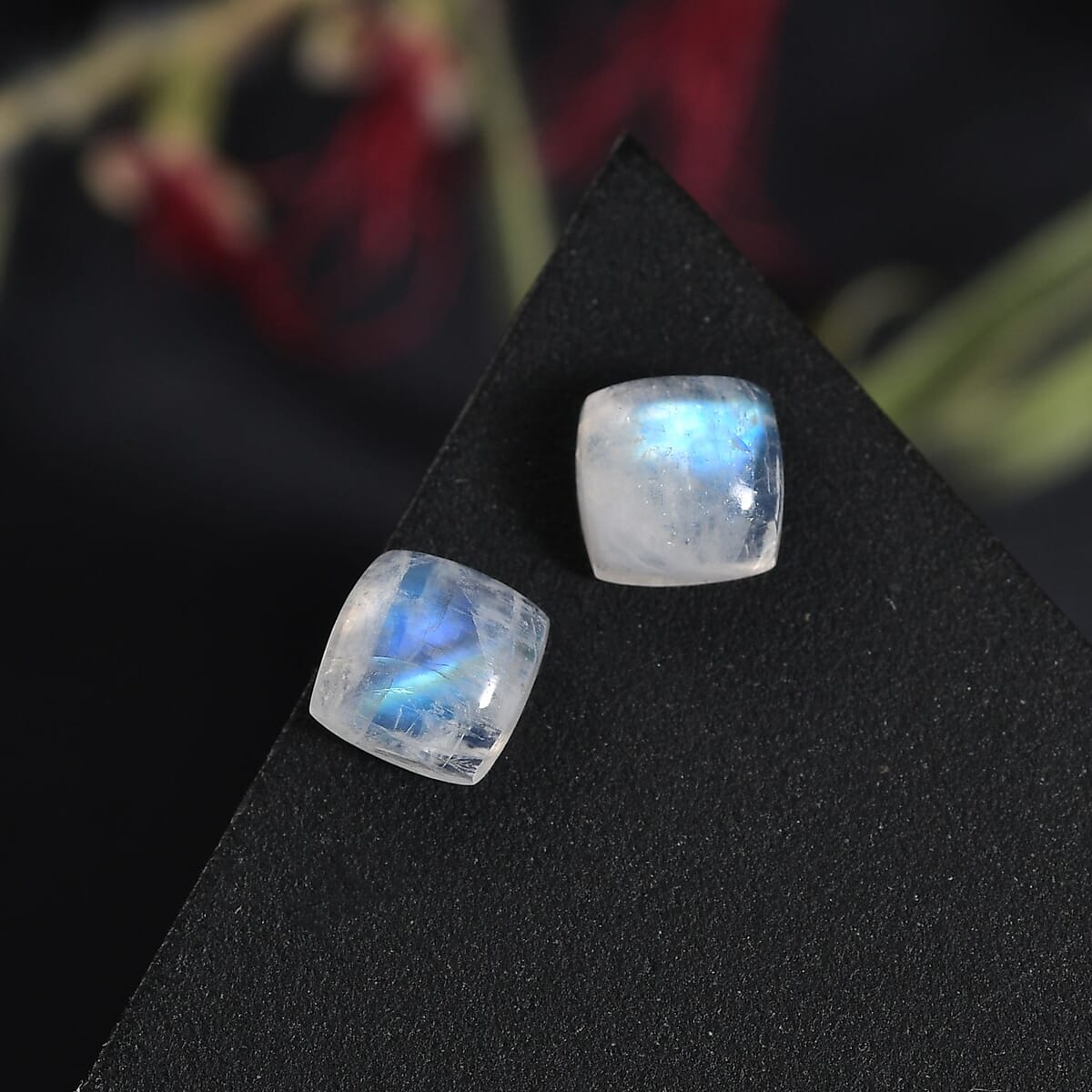 AA Rainbow Moonstone Set of 2 (Cush 5x5 mm) 1.28 ctw Loose Gemstone image number 1