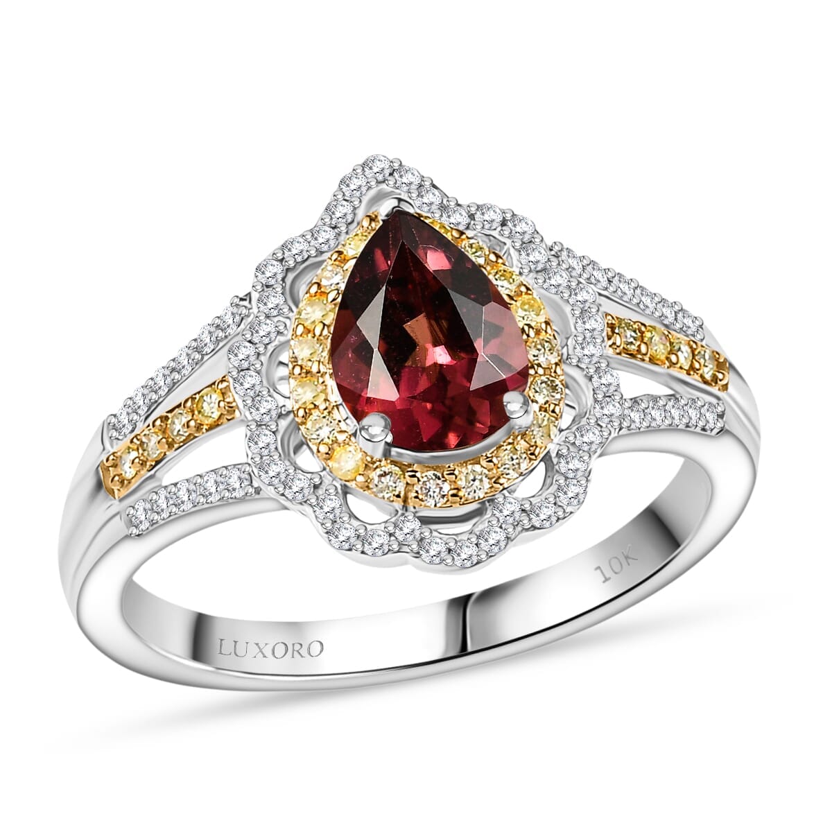 Luxoro AAA Morro Redondo Pink Tourmaline, I2 Natural Yellow and White Diamond 1.70 ctw Blushfire Ring in 10K White Gold (Size 10.0) 4.60 Grams (Del. in 10-12 Days) image number 0