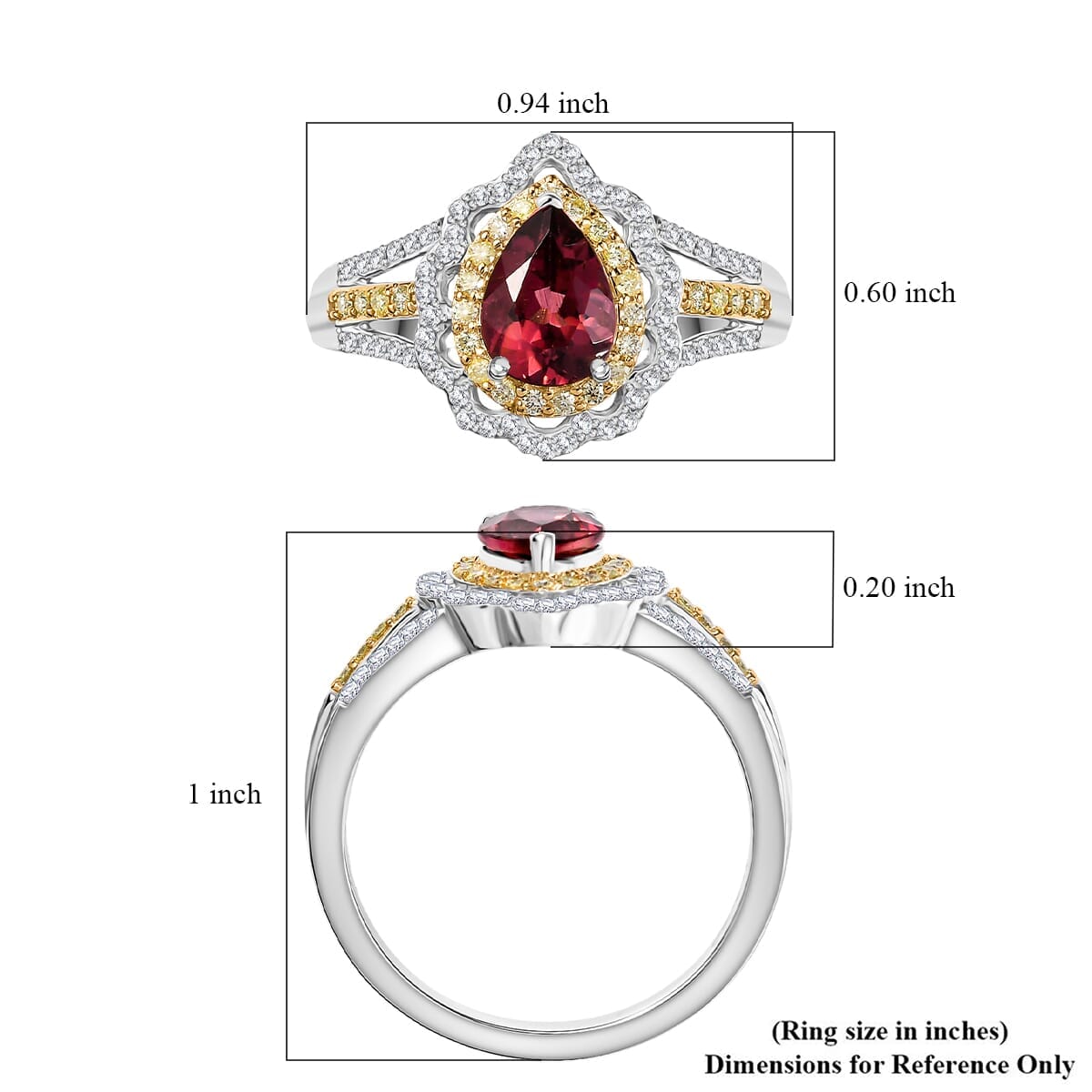 Luxoro AAA Morro Redondo Pink Tourmaline, I2 Natural Yellow and White Diamond 1.70 ctw Blushfire Ring in 10K White Gold (Size 10.0) 4.60 Grams (Del. in 10-12 Days) image number 5