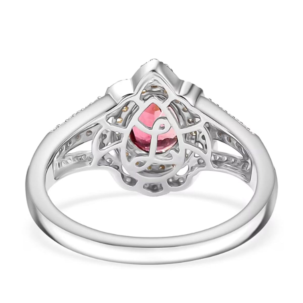 Luxoro AAA Morro Redondo Pink Tourmaline, I2 Natural Yellow and White Diamond 1.70 ctw Blushfire Ring in 10K White Gold (Size 10.0) 4.60 Grams (Del. in 10-12 Days) image number 6