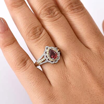 Luxoro 10K White and Yellow Gold AAA Morro Redondo Pink Tourmaline, Natural Yellow and White Diamond (I2) (0.47 cts) Water Ripples Ring (Size 12.0) (4.60 g) 1.70 ctw