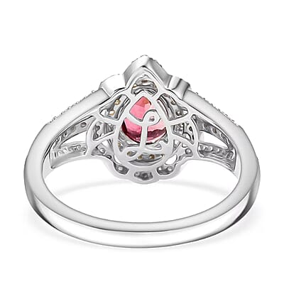 Luxoro 10K White and Yellow Gold AAA Morro Redondo Pink Tourmaline, Natural Yellow and White Diamond (I2) (0.47 cts) Water Ripples Ring (Size 5.0) (4.60 g) 1.70 ctw