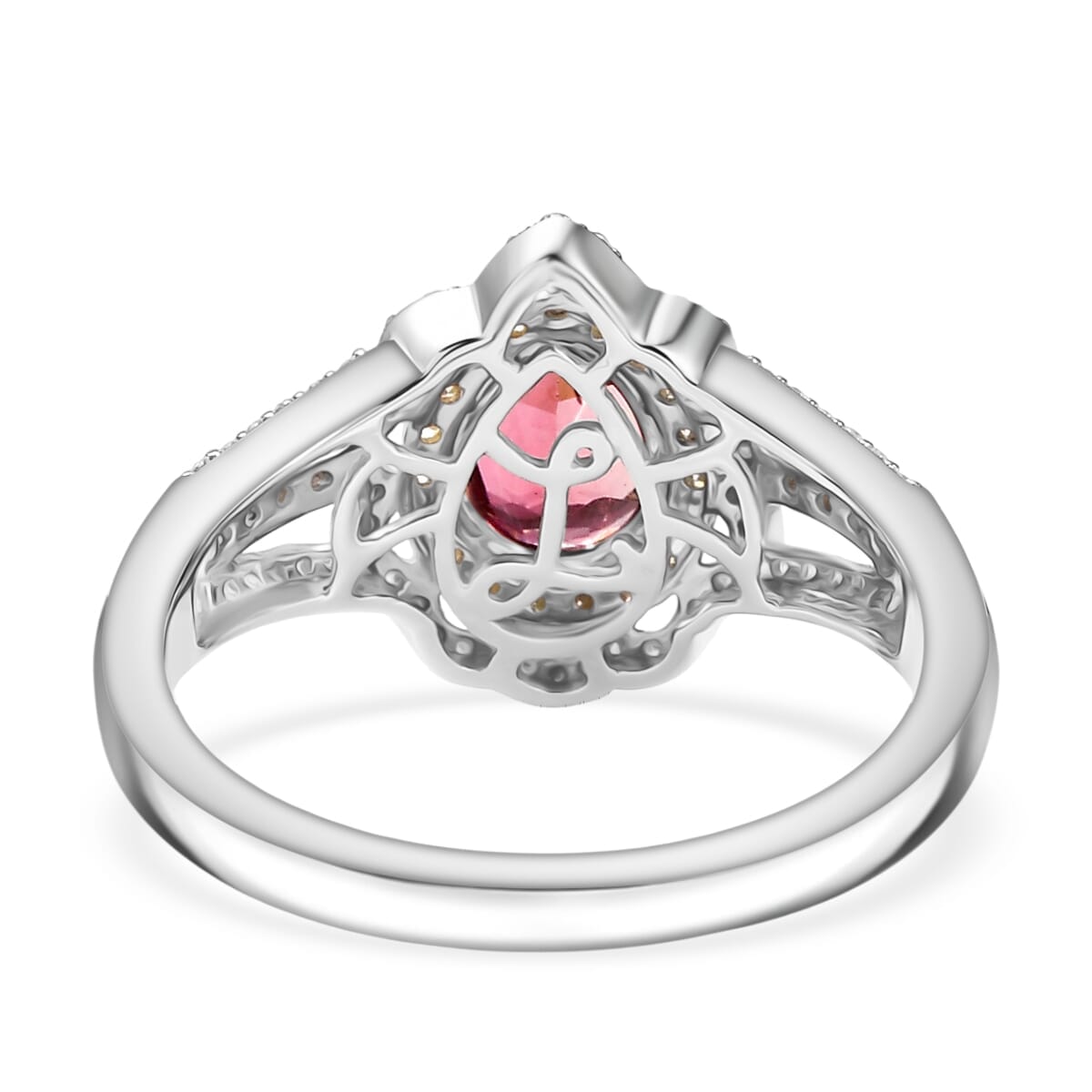 Luxoro 10K White and Yellow Gold AAA Morro Redondo Pink Tourmaline, Natural Yellow and White Diamond (I2) (0.47 cts) Water Ripples Ring (Size 7.5) (4.60 g) 1.70 ctw image number 4