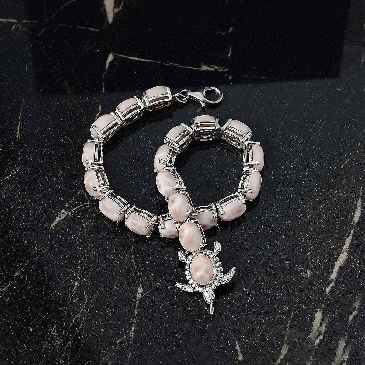 D'Joy Pink Natrolite 23.50 ctw Turtle Bracelet in Rhodium Over Sterling Silver (8.00 In) image number 1