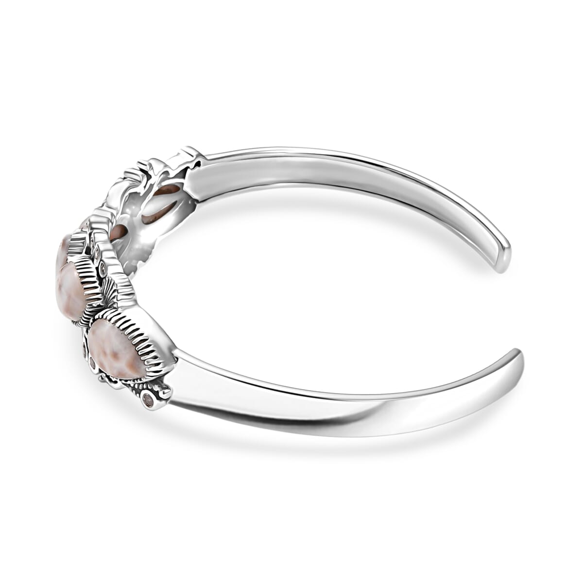 D'Joy Artisan Crafted Pink Natrolite and Natural Champagne Zircon 14.55 ctw Oceanic Beauty Cuff Bracelet in Sterling Silver (7.25 In) image number 3