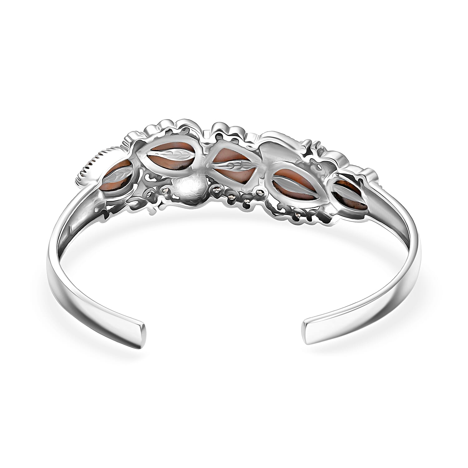 D'Joy Artisan Crafted Pink Natrolite and Natural Champagne Zircon 14.55 ctw Oceanic Beauty Cuff Bracelet in Sterling Silver (7.25 In)