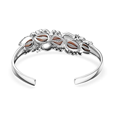 D'Joy Artisan Crafted Pink Natrolite and Natural Champagne Zircon 14.55 ctw Oceanic Beauty Cuff Bracelet in Sterling Silver (7.25 In)
