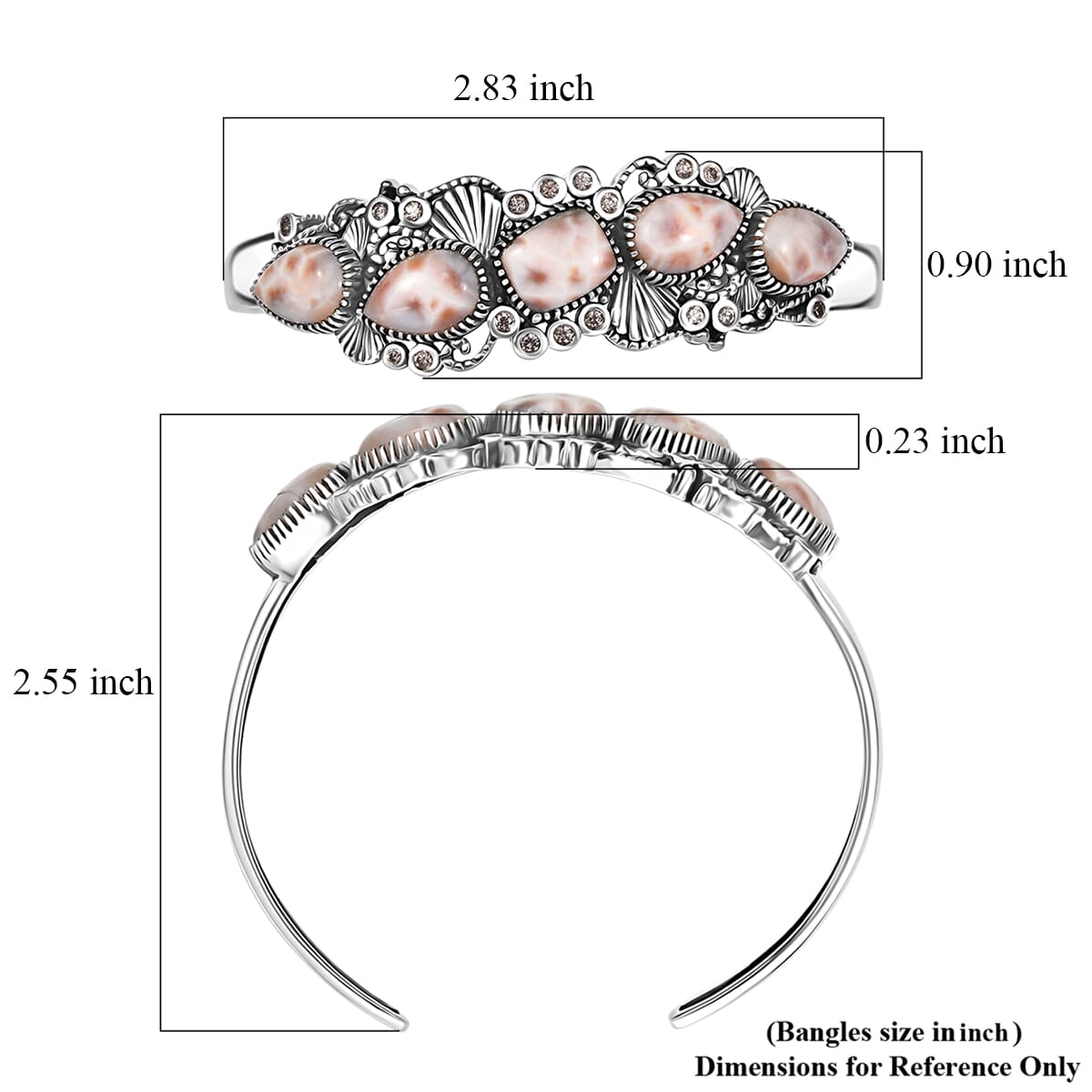 D'Joy Artisan Crafted Pink Natrolite and Natural Champagne Zircon 14.55 ctw Oceanic Beauty Cuff Bracelet in Sterling Silver (7.25 In) image number 5