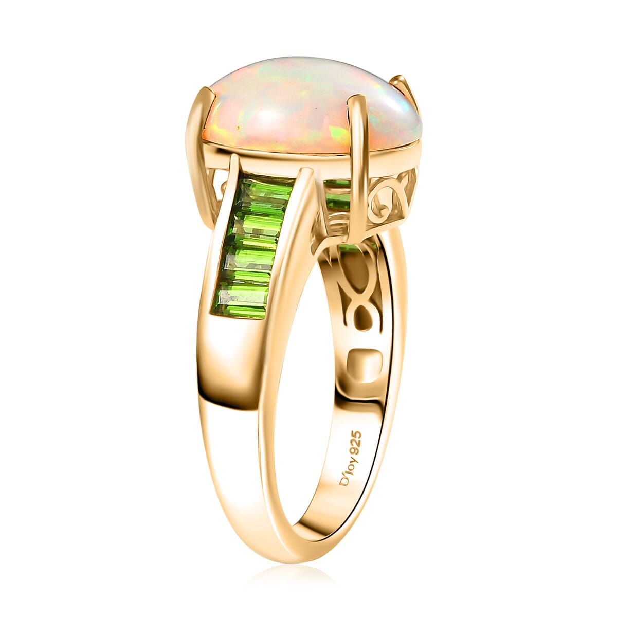 D'Joy Premium Ethiopian Welo Opal and Chrome Diopside 4.60 ctw Staircase Ring in 18K Vermeil Yellow Gold Over Sterling Silver image number 3