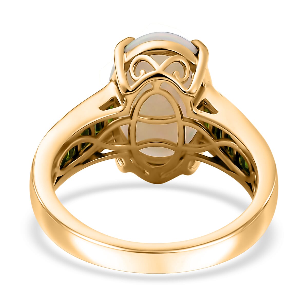 D'Joy Premium Ethiopian Welo Opal and Chrome Diopside 4.60 ctw Staircase Ring in 18K Vermeil Yellow Gold Over Sterling Silver image number 4