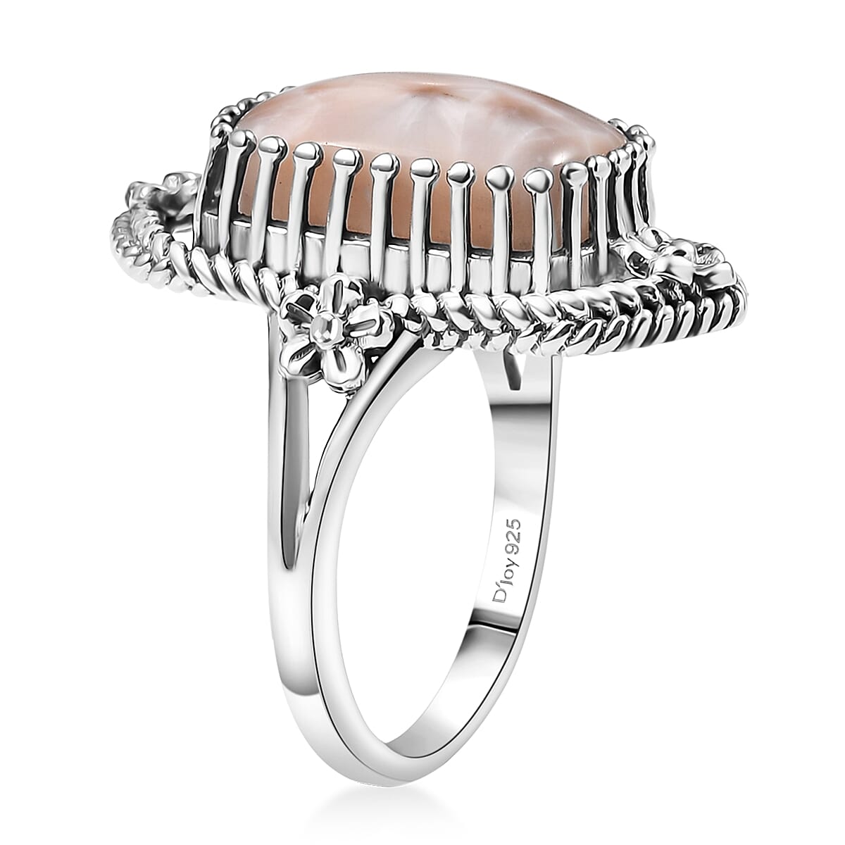 D'Joy Artisan Crafted Pink Natrolite 6.70 ctw Blooming flowers Ring in Sterling Silver (Size 10.0)