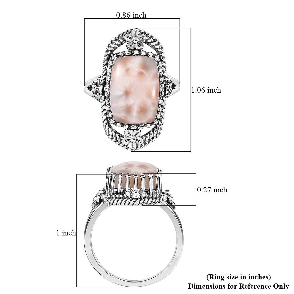 D'Joy Artisan Crafted Pink Natrolite 6.70 ctw Blooming flowers Ring in Sterling Silver (Size 10.0)