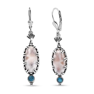 D'Joy Artisan Crafted Pink Natrolite and Malgache Neon Apatite 9.25 ctw Ocean Earrings in Sterling Silver
