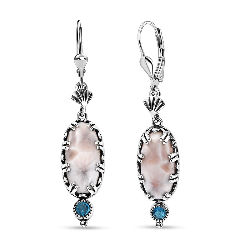 D'Joy Artisan Crafted Pink Natrolite and Malgache Neon Apatite 9.25 ctw Ocean Earrings in Sterling Silver