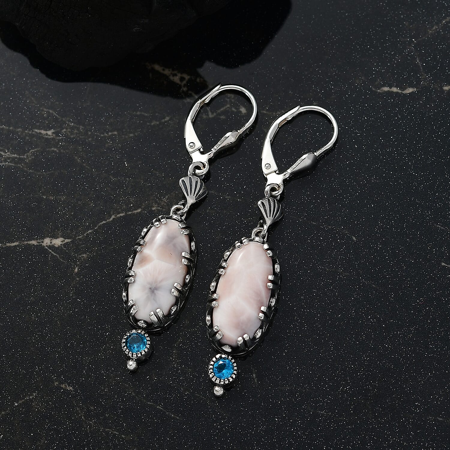 D'Joy Artisan Crafted Pink Natrolite and Malgache Neon Apatite 9.25 ctw Ocean Earrings in Sterling Silver